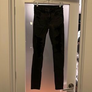 American Eagle Dark Gray Distressed Jeggings